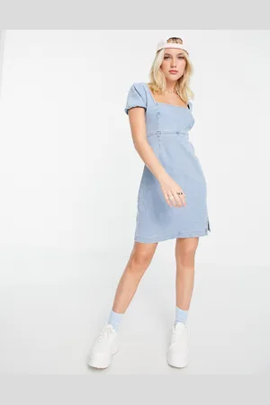 Hollister Womens Puff Sleeve Tie Back Mini Dress In Indigo Denim - - Size X-Small
