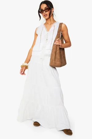 Boohoo Womens Petite Tiered Poplin Maxi Skirt - Cotton - Size 16 UK