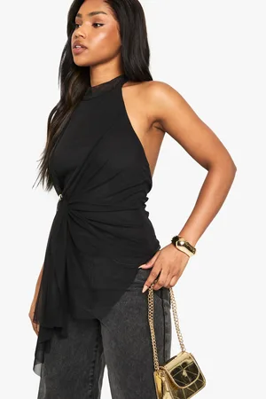 Boohoo Womens Mesh High Neck Trim Detail Drape Top - - Size 12 UK