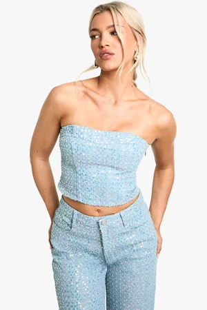 Boohoo Womens Distressed Sequin Corset Top - Cotton - Size 16 UK