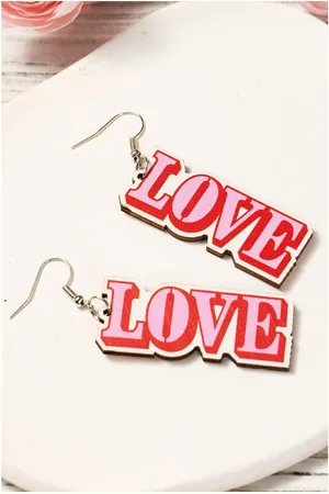 Azura Exchange Unisex Valentines Day LOVE Pendant Hook Earrings Wood - One Size