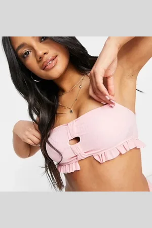 Juicy Couture Womens Call Me Sunshine Smocked Bandeau Bikini Top In Seersucker Nylon - Size X-Large