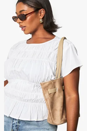 Boohoo Womens Plus Cotton Shirred Off The Shoulder Top - - Size 26 UK