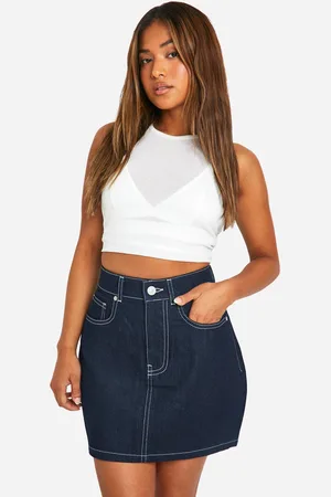 Boohoo Womens Petite Denim Indigo Mini Skirt - Cotton - Size 8 UK