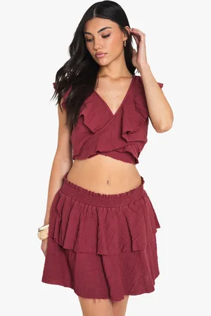 Boohoo Womens Cheesecloth Double Layer Ruffle Rara Mini Skirt - Cotton - Size 12 UK
