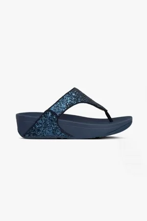 FitFlop Womens LULU GLITTER Ladies Toe Post Sandals Midnight Navy - - Size UK 6
