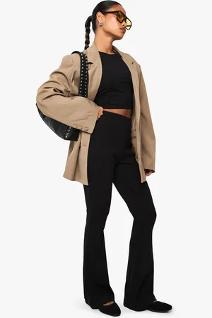 Boohoo Womens BASICS RIB FLARED LEGGING - Cotton - Size 10 UK