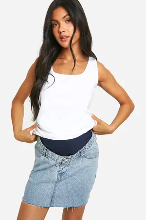 Boohoo Womens Maternity Raw Hem Denim Mini Skirt - Cotton - Size 14 UK