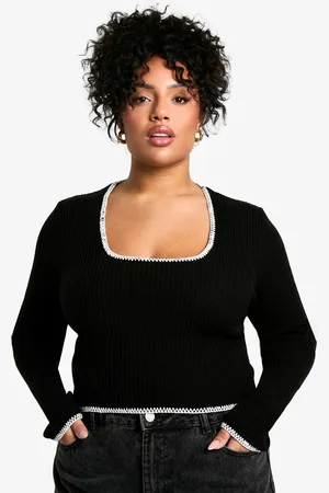 Boohoo Womens Plus Contrast Stitch Long Sleeve Top - - Size 28 UK