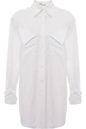 EMILIA WICKSTEAD Womens Bexley Italian Double Cloque Longline Cotton Shirt - - Size 14 UK