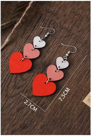 Azura Exchange Unisex Valentines Day Heart Shape Tiered Dangle Earring Wood - One Size