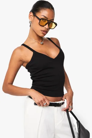 Boohoo Womens RIB V NECK TANK TOP - Cotton - Size 16 UK