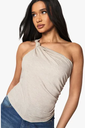 Boohoo Womens Marl Knot Detail One Shoulder Ruched Side Top - - Size 14 UK