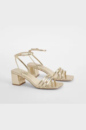 Boohoo Womens Square Toe Triple Strap Low Block Heel Sandals - - Size UK 7