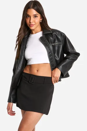 Boohoo Womens Wool Look Belted Mini Skirt - Cotton - Size 10 UK