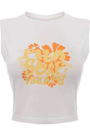 Fila Womens Crop Top with 60s Print in and Yellow - Size Medium