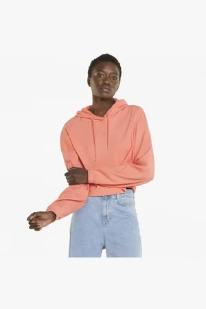 PUMA Womens Classics Ribbed Hoodie Hoody Hooded Top - Cotton - Size Small