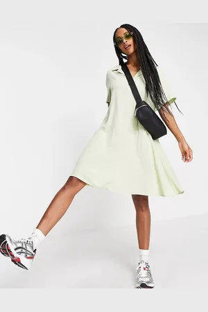 Weekday Womens Millie Smock Mini Dress In Sage - Size X-Small