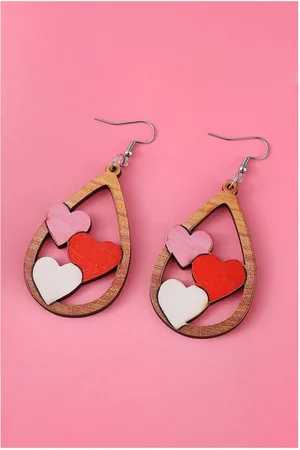 Azura Exchange Unisex Valentines 3 Hearts Insert Water Drop Earrings Wood - One Size