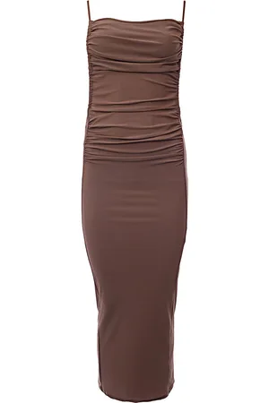 Rare Fashion Womens Slinky Open Back Midi Dress in Chocolate - - Size 12 UK
