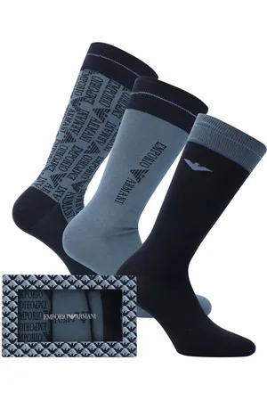 Emporio Armani Mens 3 Pack of Jacquard Logo Socks in Polycotton - One Size