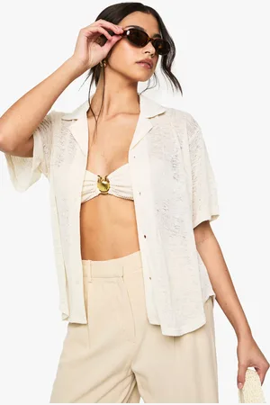 Boohoo Womens Textured Crochet Sheer Knitted Shirt - - Size 14 UK