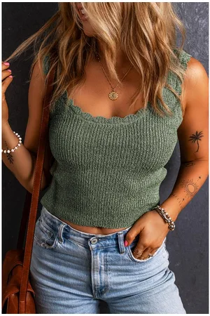 Azura Exchange Womens Mist Green U Neck Scallop Trim Sweater Vest - - Size X-Large