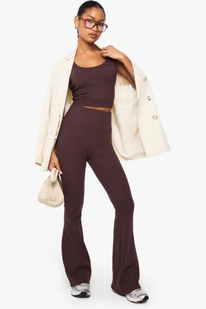 Boohoo Womens BASICS RIB FLARED LEGGING - Cotton - Size 12 UK