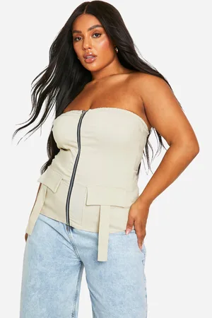 Boohoo Womens Plus Bandeau Zip Up Pocket Detail Top - - Size 26 UK