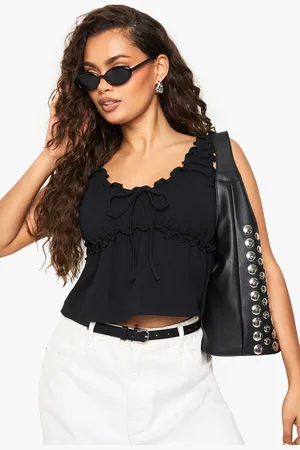 Boohoo Womens COTTON FRILLED NECKLINE MILKMAID TOP - - Size 10 UK