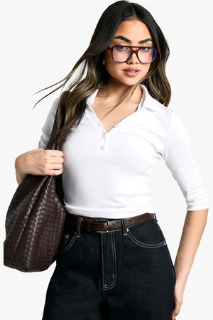 Boohoo Womens PEACHED MODAL BUTTON COLLAR 3/4 SLEEVE TOP - Cotton - Size 10 UK