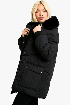 Boohoo Womens Faux Fur Hooded Parka - Polyamide - Size 12 UK