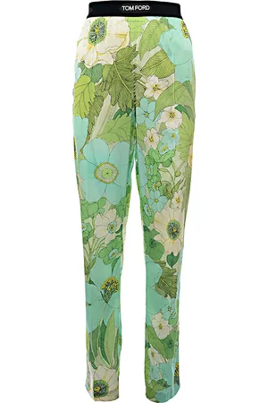 Tom Ford Womens Painted Floral Print On Stretch Silk Satin Pj Pants in - Size Small