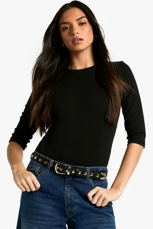 Boohoo Womens PEACHED MODAL ¾ SLEEVE CREW NECK TOP - Cotton - Size 10 UK