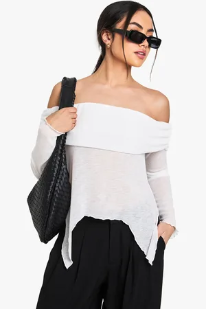Boohoo Womens Sheer Mesh Bardot Top with Drape Detail - - Size 8 UK