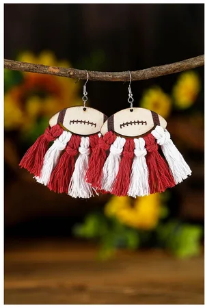 Azura Exchange Unisex Rugby Shape Color Block Braided Tasseled Drop Earrings Wood - One Size