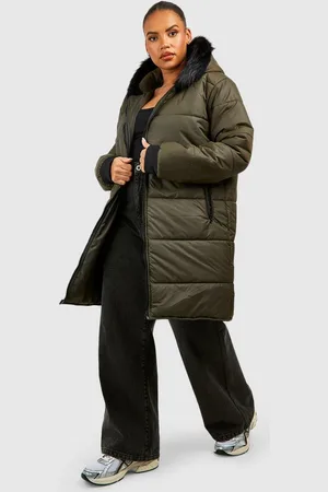 Boohoo Womens Plus Faux Fur Trim Parka - - Size 18 UK