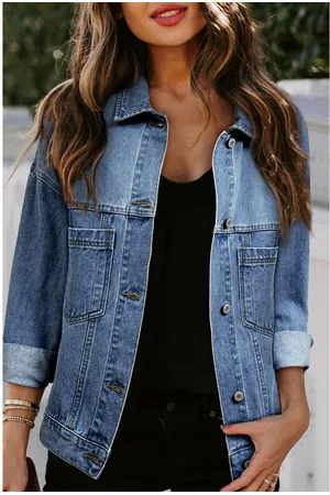 Azura Exchange Womens Washed Oversize Pocketed Denim Jacket Cotton - Size X-Large