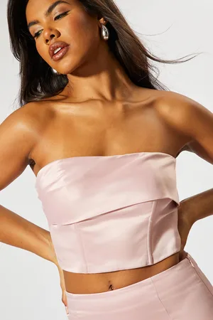 MissPap Womens Satin Fold Over Bandeau Top - - Size 12 UK