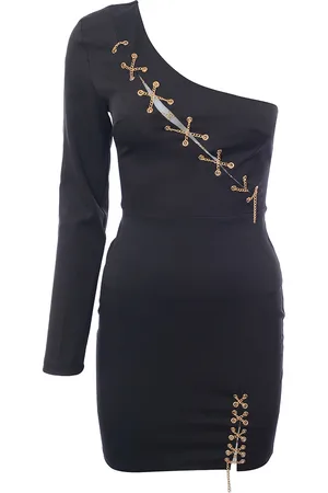 Club L WoMens One Shoulder Metal Slash Neck Detail Mini Dress - Size 6 UK