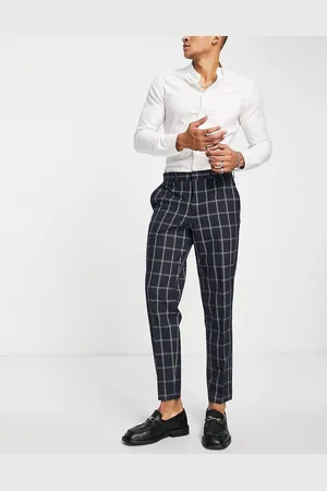 SELECTED Mens Tapered Fit Smart Trousers in Windowpane - Size 30W/32L