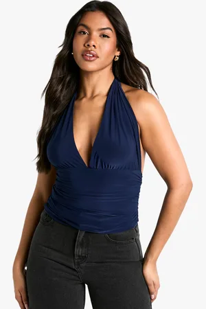Boohoo Womens Slinky Halterneck Ruched Body Top - - Size 14 UK