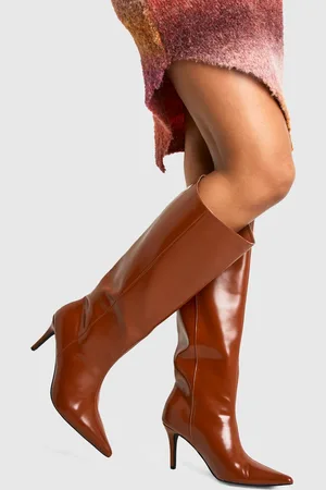 Boohoo Womens Premium Leather Look Pointed Knee High Boots - - Size UK 7