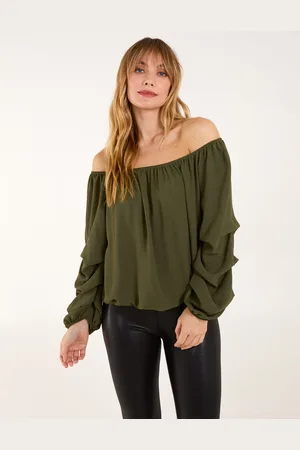 Blue Vanilla Womens Bardot Elasticated Rouched Sleeve Top - - Size Small/Medium