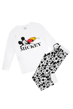Disney Womens/Ladies Snooze Mickey Mouse Long Pyjama Set ( /Black) Cotton - Size Small