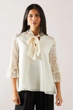 wallis Womens Lace Tie Neck Blouse - - Size 8 UK