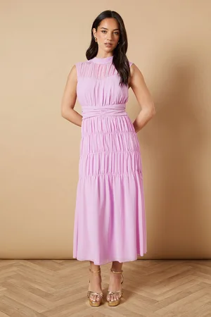 Oasis Womens Gathered High Neck Chiffon Midi Dress - - Size 16 UK