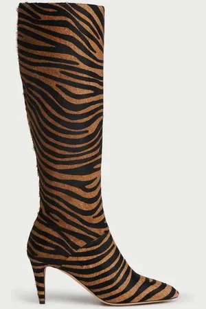 LK Bennett Womens Gini knee boots, Natural Zebra - Leather - Size UK 9