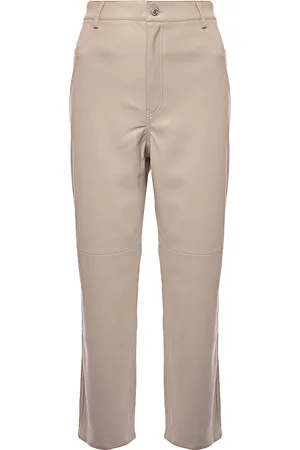 MANGO WoMens Neutral Faux Leather Straight Leg Trousers - - Size Large