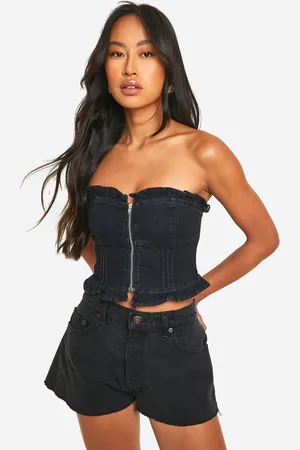 Boohoo Womens Ruffle Edge Detail Stretch Denim Corset - Cotton - Size 12 UK